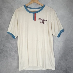 Vintage University of Lowell Shirt Herren Large weiß blau Ringer College 80s Tee - Bild 1 von 24