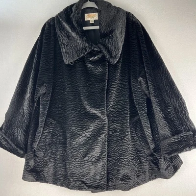 Talbots Black Faux Persian Lamb Coat Jacket Mid Length Womens 2X Jackie O - Image 1 of 4