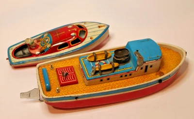 LOTE-2 botes de hojalata Sankei K años 50 remolcador y lancha SAN Japón Foto 1 de 4