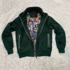 Robert Graham Vegan Suede Bomber Jacket Men’s Size S Small Green Printed Lined - Picture 1 of 12