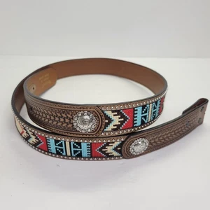 Ariat Herren Basketweave Conch Perlenoptik Southwest Gürtel Leder Gr. 44 ohne Schnalle  - Bild 1 von 9
