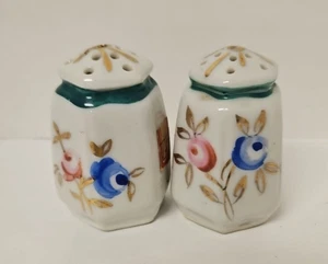 Vintage Sechseck Säule handbemalt Blumen Salz und Pfefferstreuer Keramik - Bild 1 von 5