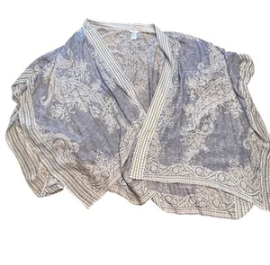 J Jill Women's Poncho Kimono Sweater Printed Paisley Gray White One Size Viscose - Picture 1 of 7