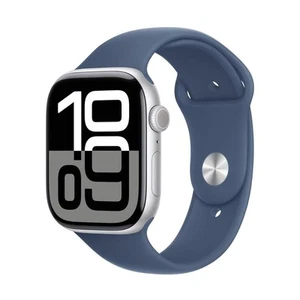 Apple Watch Series 10 GPS 46mm srebrna aluminiowa obudowa z niebieską pętlą sportową Cloud - Zdjęcie 1 z 7