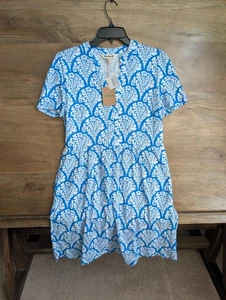 Boden Naomi Short Sleeve Dress Womens 8R Light Blue Floral V-Neck Pullover - Picture 1 of 3