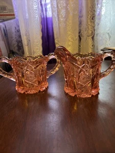 Imperial Glass EAPG 1913 Pink NUCUT Sugar/Creamer Set #212 - Picture 1 of 8