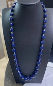 Monet Blau Gold Perlen Halskette Abgestuft Goldfarben Vintage Schmuck 27" - Bild 1 von 5