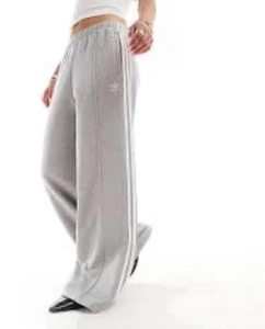 Pantaloni da jogging Adidas grigi da donna gamba larga estrema svasati larghi UK 16 18 L - Foto 1 di 14