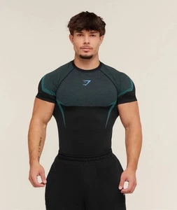Small Gymshark Onyx 5.0 Seamless T-Shirt Compression Black/Blue Presale - Picture 1 of 6