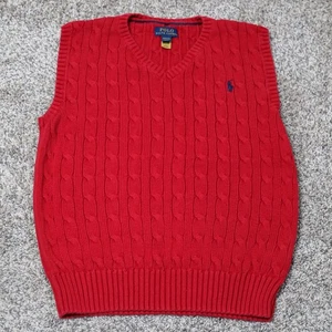 Polo Ralph Lauren Rojo Cable Tejido Cuello en V Suéter Chaleco Niños M 10-12 - Imagen 1 de 7