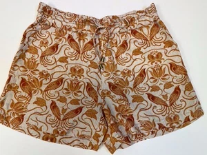 ANTHROPOLOGIE pantaloncino XS Jolene lino uccellino floreale boho pull on coulisse arancione - Foto 1 di 5
