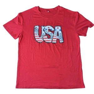 Maglietta USA donna L rossa stelle patriottiche righe bandiera grafica maglietta morbida elasticizzata - Foto 1 di 7