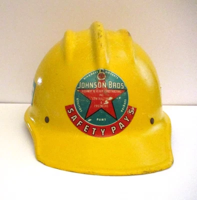 RARO SOMBRERO DURO DE FIBRA DE VIDRIO BULLARD 502 AMARILLO VINTAGE ~ CONSTRUCCIÓN HERRERO Foto 1 de 4