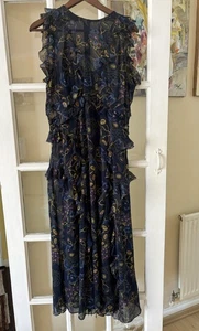 NWOT TED BAKER STUNNING FRILL NAVY & MAXI DRESS SIZE 4/ 14 - Picture 1 of 6