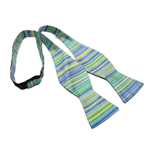Ferrell Reed Bowtie Blue & Green Stripe Pattern Men's Silk Bow Tie Adjustable - Picture 1 of 3