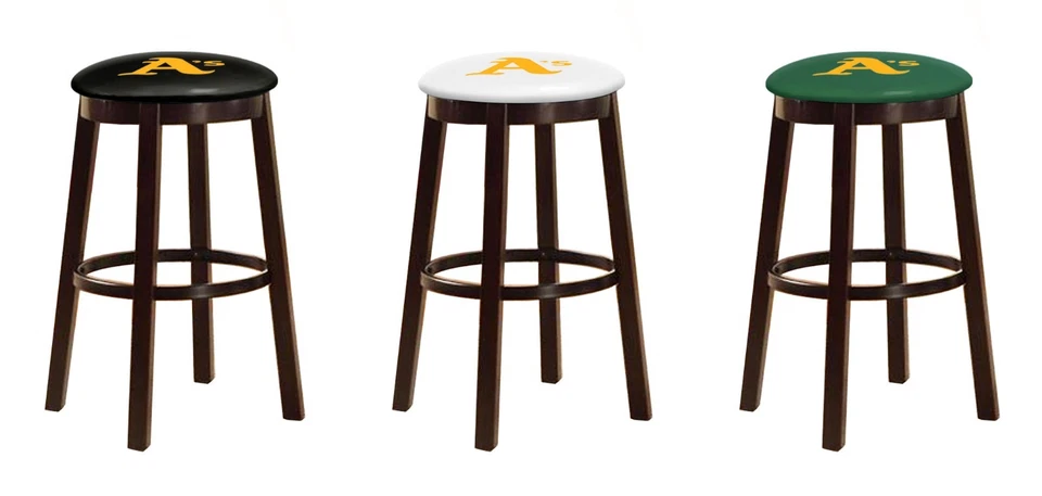 MLB Bar Stool 24" or 28" Espresso Wood w/Colored Vinyl Baseball Team Logo Swivel - Image 1 of 1