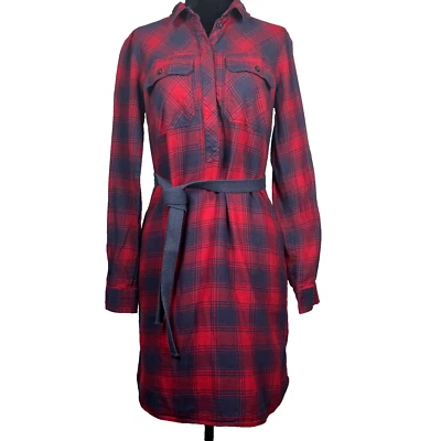 J. Crew Sz XXS Long-Sleeve Flannel Shirt Dress Red Navy Checkered 100% Cotton - Image 1 of 4