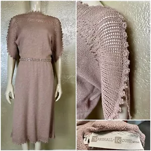 Vintage Ladies MARSHALL ROUSSO Dusty Pink Knit Crocheted Dress w/Belt 40's-style - Picture 1 of 16