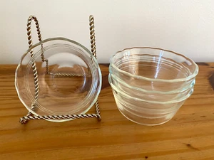 PYREX pyrex 463 6oz 175ml Small Custard Cup Bowl Scalloped Edge 3 Lines Set of 4 - Picture 1 of 1