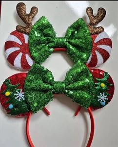 Christmas Disney Park headband Minnie Mikey Mouse ears bow Hairband Fancy Dress - Picture 1 of 15