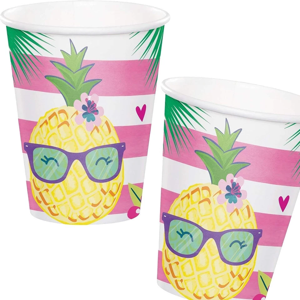 Pineapple 'N Friends Tropical Beach Summer Luau Theme Party 9 oz. Paper Cups - Image 1 of 1
