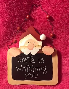 Christmas Santa Is Watching You Wood Primitive Wall Hanging Plaque 10.5” x 7” - Picture 1 of 5