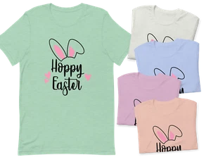 Hoppy Easter Bunny Ears Fun Short Sleeve Unisex T-Shirt Gift S,M,L,XL,2X,3X - Picture 1 of 7