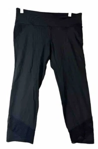 DKNY Cropped Compression Leggings Women M Black Mesh Stretch Pants Gym Athletic - Picture 1 of 6