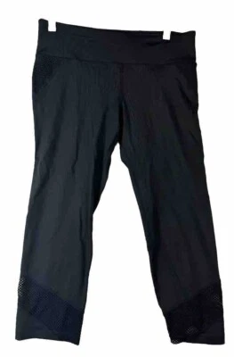 DKNY Cropped Compression Leggings Women M Black Mesh Stretch Pants Gym Athletic - Image 1 of 4