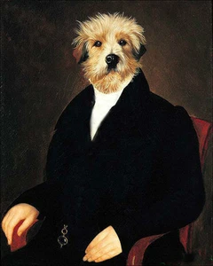 No framed Oil painting male portrait dog general seated free shipping for all - Picture 1 of 1