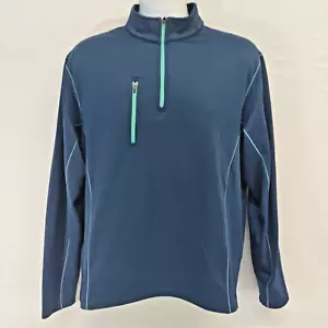 Men's Peter Millar 4e Warmth 1/4 Zip Golf Sweater Large Blue Teal Fleece Logo - Picture 1 of 9