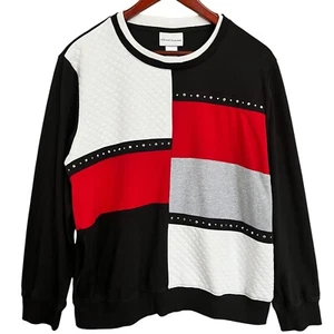 Vintage Alfred Dunner Sweatshirt Womens XL Red Black Rivets 80s 90s Grannycore - Picture 1 of 13