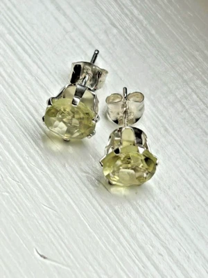 Лимон кварц серьги круглый гвоздики 2,34 ctw серебро столбы 7 мм желтый недвижимости новый - Изображение 1 из 4