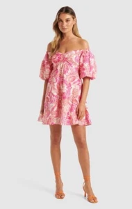 Forever New Floral Candice Mini Dress Size AU 12 US 8 Off Shoulder Linen RP$169 - Picture 1 of 10