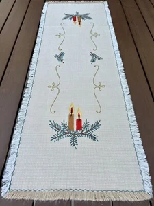 Vtg GLORIOUS CHRISTMAS GERMAN EMBROIDERED RUNNER Candle 39"x14" - Picture 1 of 8