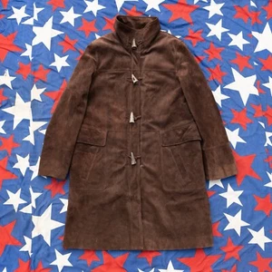 VTG Brown Suede Duffle Trench Coat Size L - Picture 1 of 22