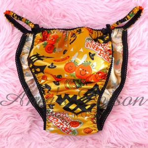 Halloween panties Sissy Satin MEN'S Cutest Pumpkin shiny string Bikini M-XXL - Picture 1 of 6