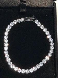 8 Kt Diamant Tennis Armband 7" 1 Reihe Runde Diamanten Perfekt 14K Weißgold - Bild 1 von 4