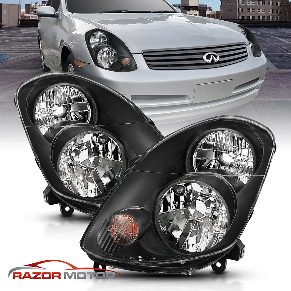 2003 2004 Black Driver And Passenger Headlights Pair For Infiniti G35 4dr Sedan - Image 1 of 4