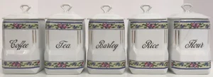 Vintage Victoria Czecho-Slovakia Floral Flour Coffee Rice Canister Set of 5 READ - Picture 1 of 24