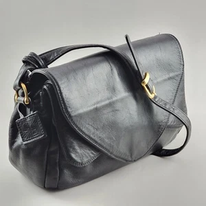 Vintage GIANI BERNINI Black Leather Crossbody Bag / Purse - With Folding Pockets - Picture 1 of 17