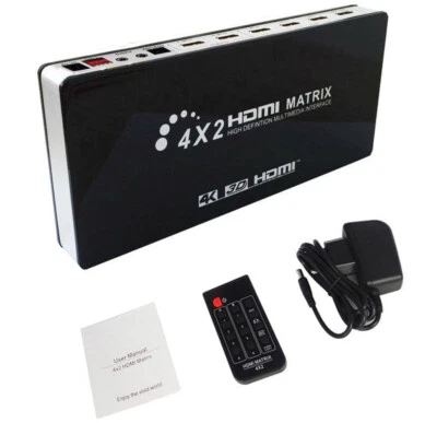4K 1080P 4x2 HDMI Matrix Switch Splitter Audio Video Converter PS4 DVD PC to TV - Image 1 of 4