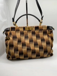 Fendi Peekaboo calfskin Top Handle Handbag RARE beaded Large pattern neutral - Picture 1 of 24