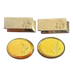 Vintage Swank Cufflinks Set Of 2 1950s Etched Gold Tone - Picture 1 of 4