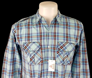GUESS Mens Blue Plaid L/S EVENING SHIRT - S - Chest 40" - RRP £89 - Picture 1 of 14