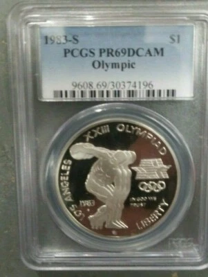 1983-S 23rd Olympics Silver Coin Proof Deep Cameo PCGC PR69DCAM - Image 1 of 3