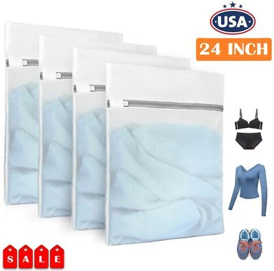 4× Zipped Wash Bag Mesh Net Laundry Washing Machine Lingerie Underwear Bra Socks - Image 1 of 4