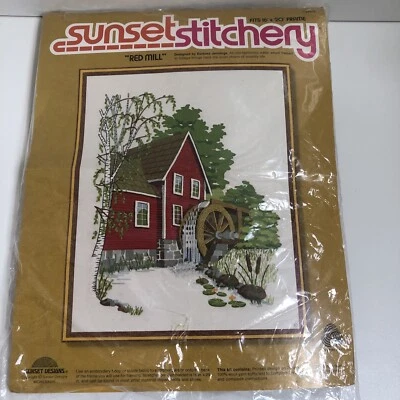 New Vintage 1978 Sunset Stitchery Crewel Embroidery Kit Red Mill #2480 - Image 1 of 4
