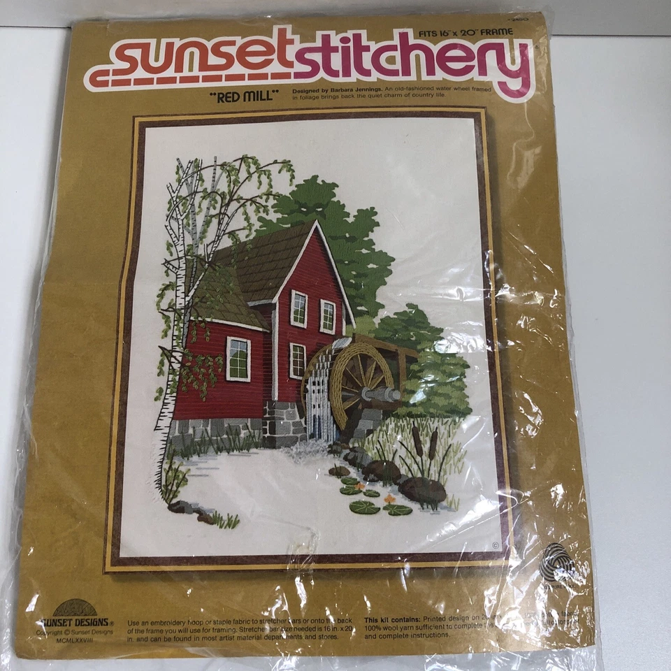 New Vintage 1978 Sunset Stitchery Crewel Embroidery Kit Red Mill #2480 - Image 1 of 4