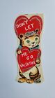 Vintage Valentine Card With Silver Glitter - Tiger Cat Don't Let Me Go Hearts